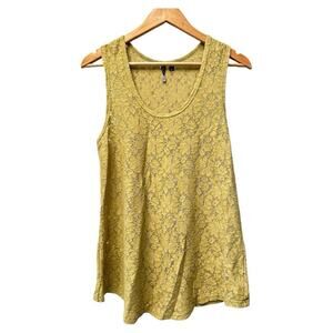 boho picnic hippie 60's 70' BKE Y2K lace Mustard Yellow Green Tank Top Sz‎ Large